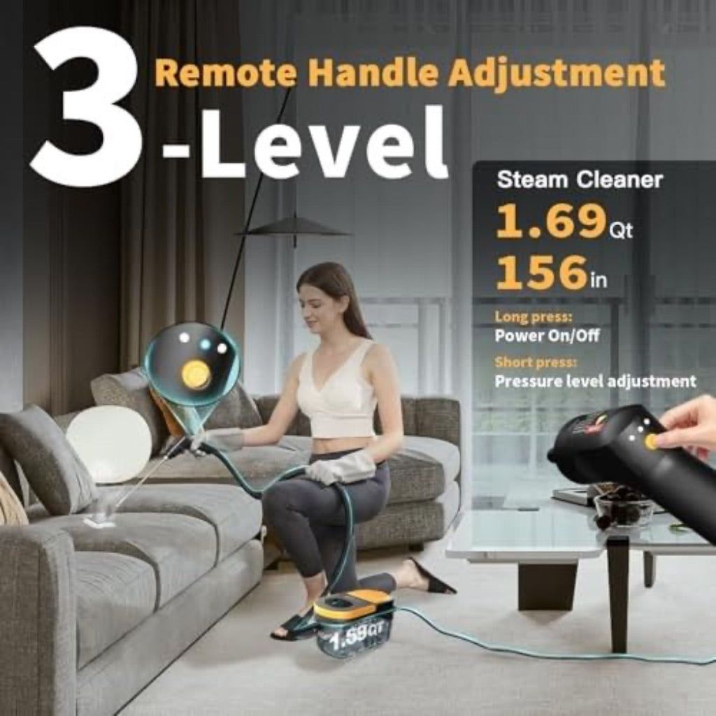 Gautye Steam Cleaner, 3-Level Adjustable Handle, 15s Heat-up, 1.69qt Tank, 15 Pcs Accessories