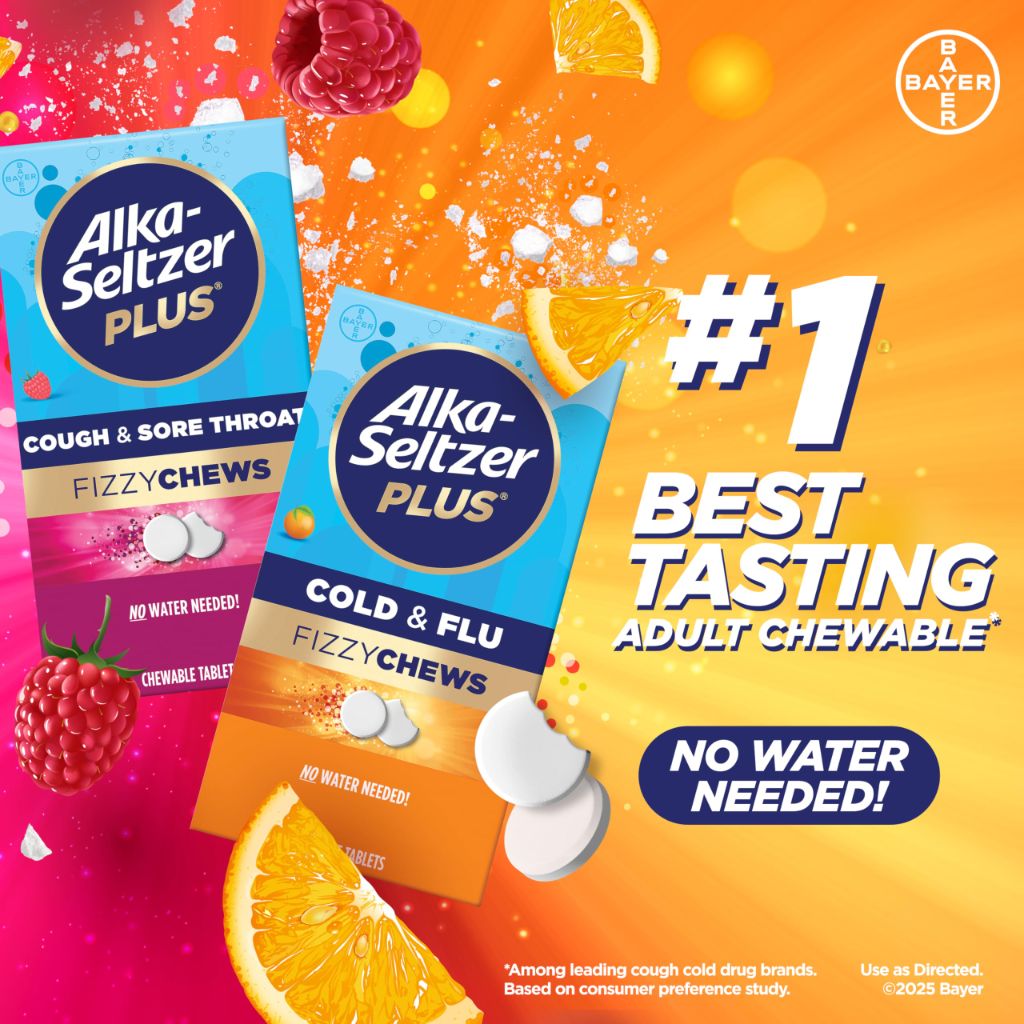 Alka-Seltzer Plus Cold & Flu FizzyChews, No Water Needed, Orange Flavor, 16 Ct