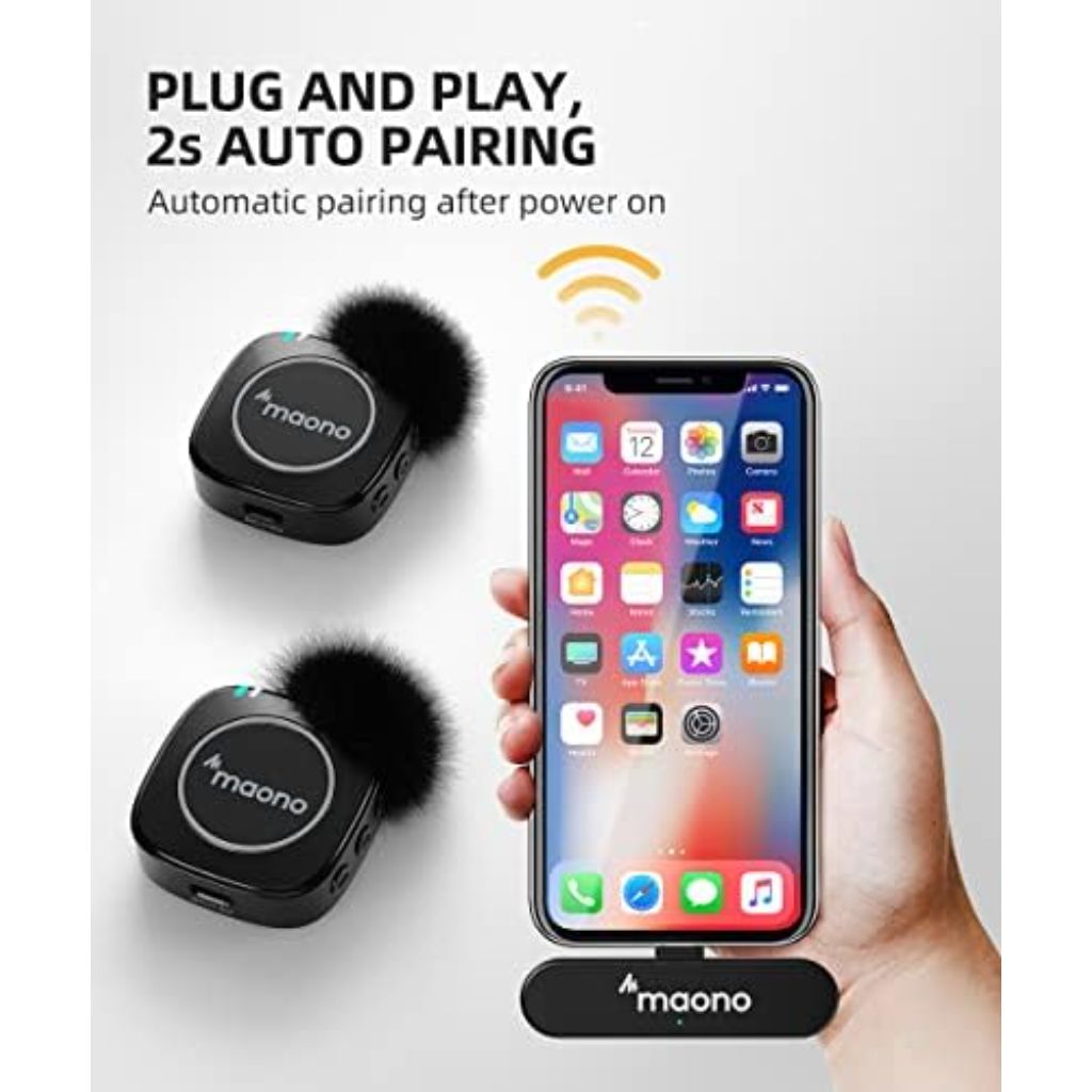 MAONO Ultra-Compact Wireless Lavalier Microphone 2.4GHz Dual Lapel Mics (WM820 B2)