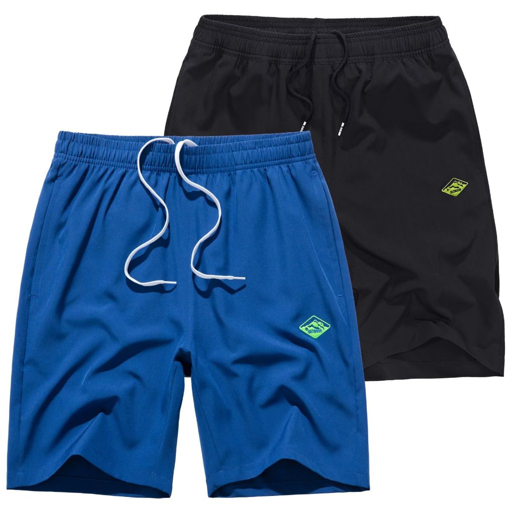 Vcansion Men's 2 Pack Athletic Running Shorts, Dark Khaki/Grey Blue US S