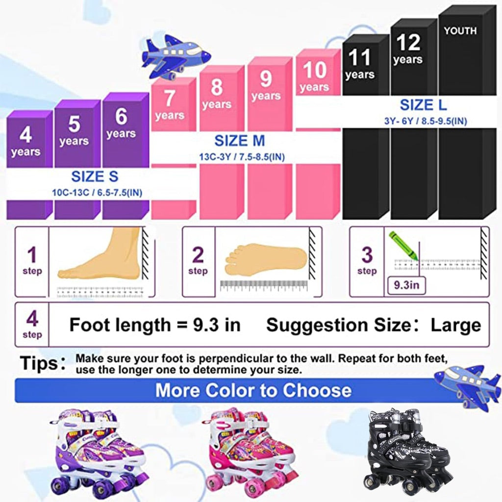 Kids Roller Skates Girls Large, 4 Sizes Adjustable Toddler Roller Girls Skates Outdoor Indoor for Youth and Children, Patines para Niñas with Light up Wheels