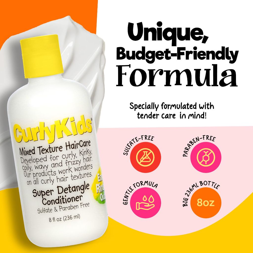 CurlyKids Super Hair Detangler Conditioner | Kids Hair Conditioner for Curly, Kinky & Wavy Hair - 8oz