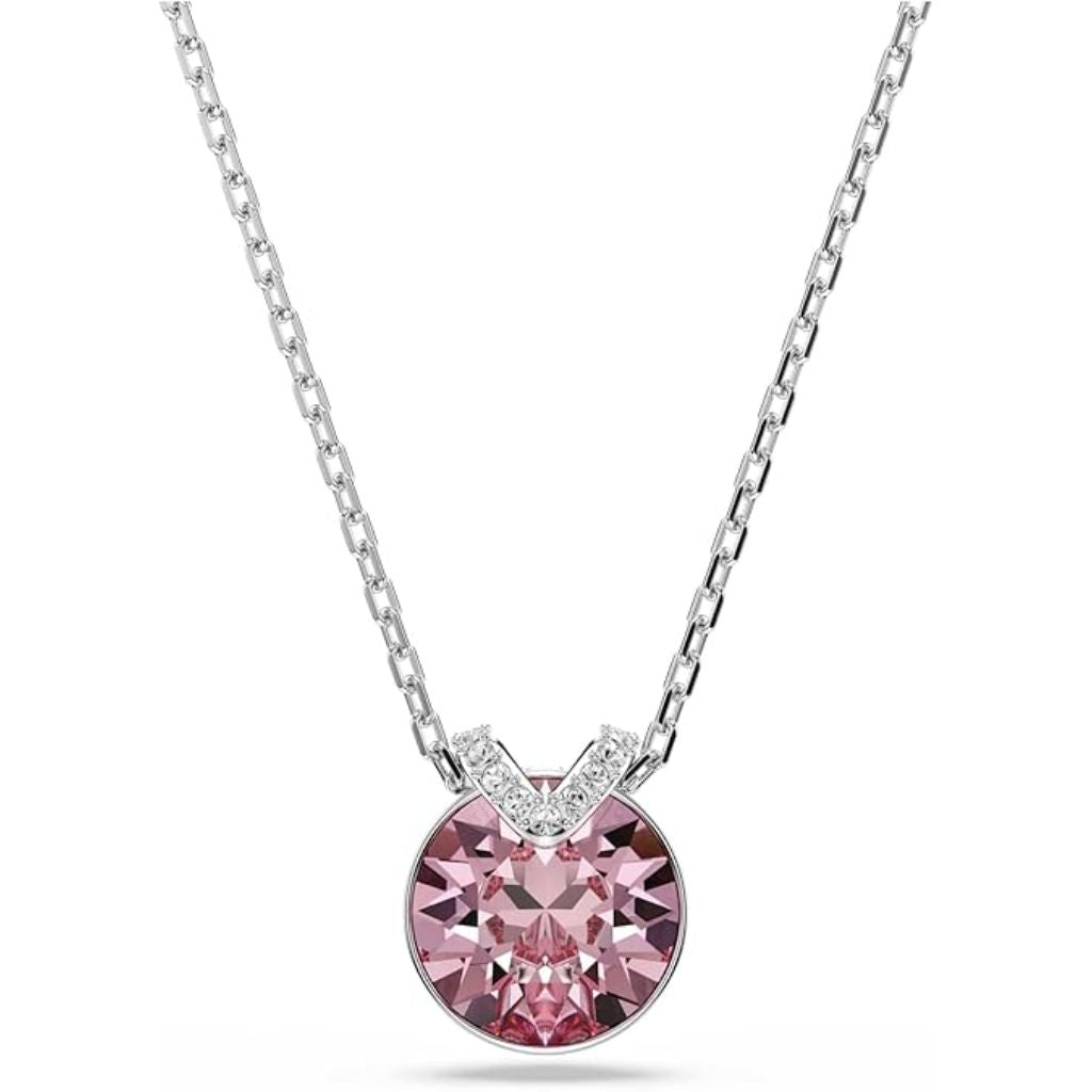 Swarovski Bella V pendant, Round cut, Pink, Rhodium finish 5734230