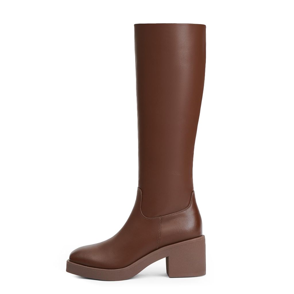 Modatope Womens Brown Platform Boots Chunky Heel Knee High Boots  Size 7