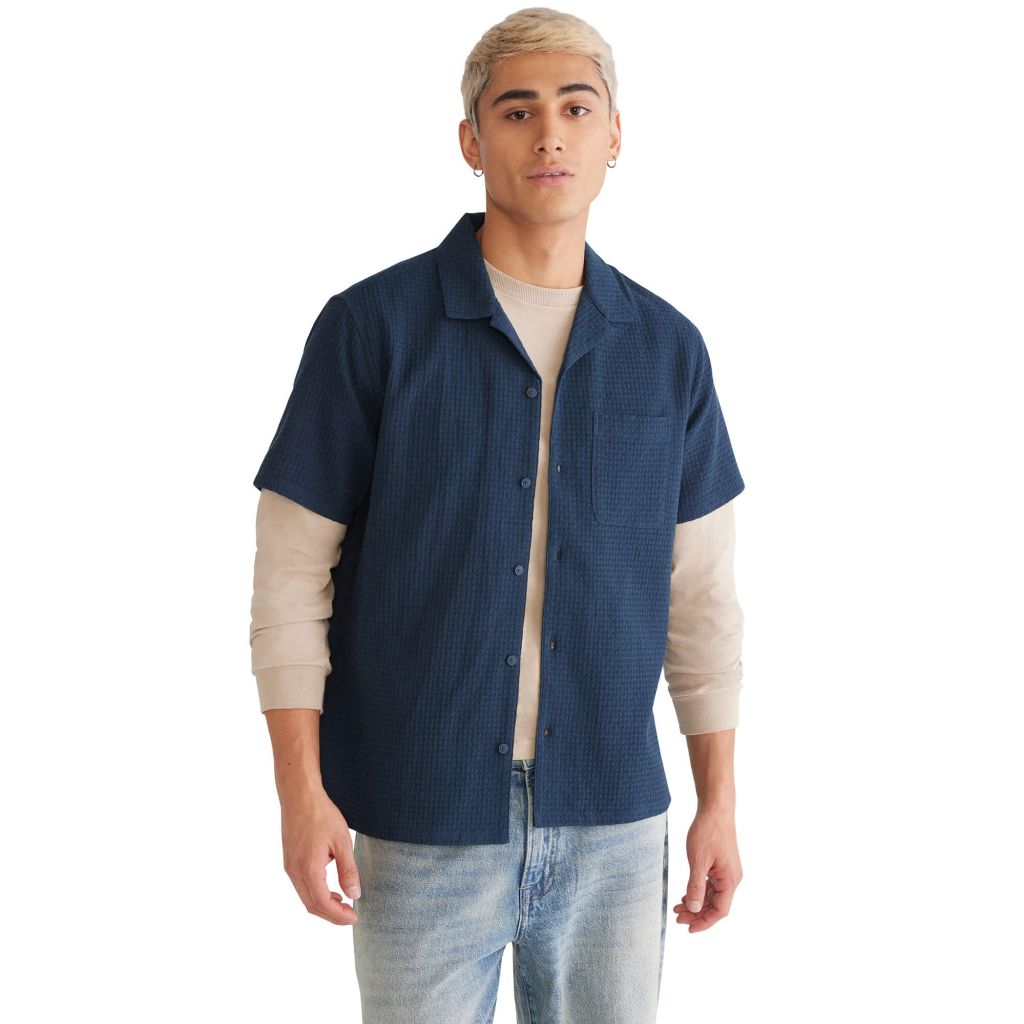 Aéropostale Short Sleeve Textured Shirt, STRATIFIED SEA, M