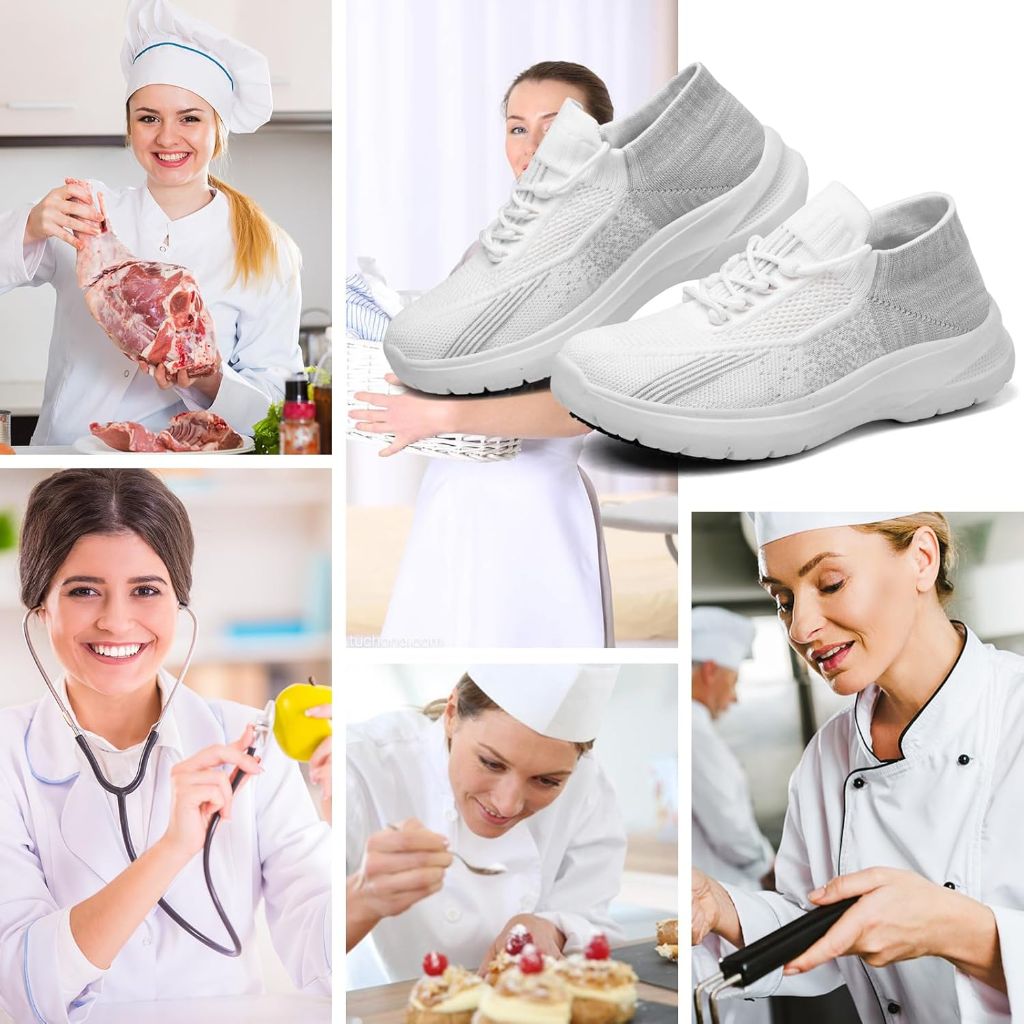 SZ 9.5, Treesky - Non Slip Shoes for Women, Slip Resistant | White