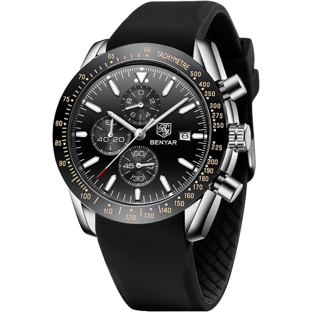 BENYAR Men's Watches Quartz Movement Chronograph Leather Strap
