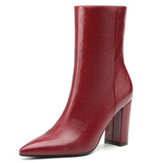 NEWBELLA Women's British Style Ankle Boots, Burgundy 6.5