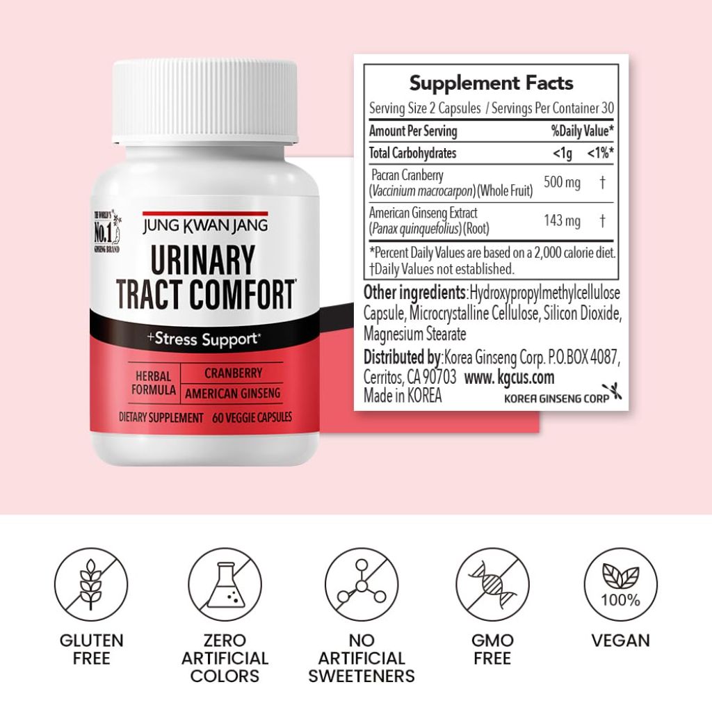 JUNG KWAN JANG Urinary Tract Comfort Formula with Pacran Cranberry 500mg, - 60 Capsules