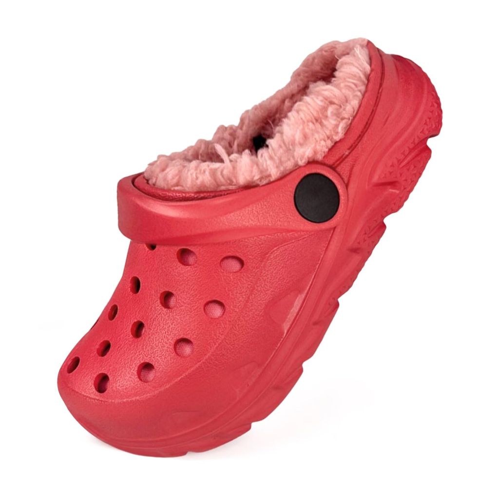 Toddler Lined Clog Winter Slipper with Fur Red