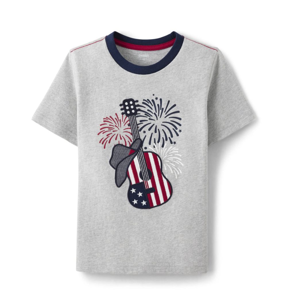 Gymboree Boys and Toddler Embroidered Graphic Short Sleeve T-Shirts Shirt, Guitar Fireworks, 12 US