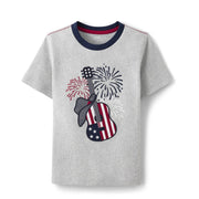 Gymboree Boys and Toddler Embroidered Graphic Short Sleeve T-Shirts Shirt, Guitar Fireworks, 12 US