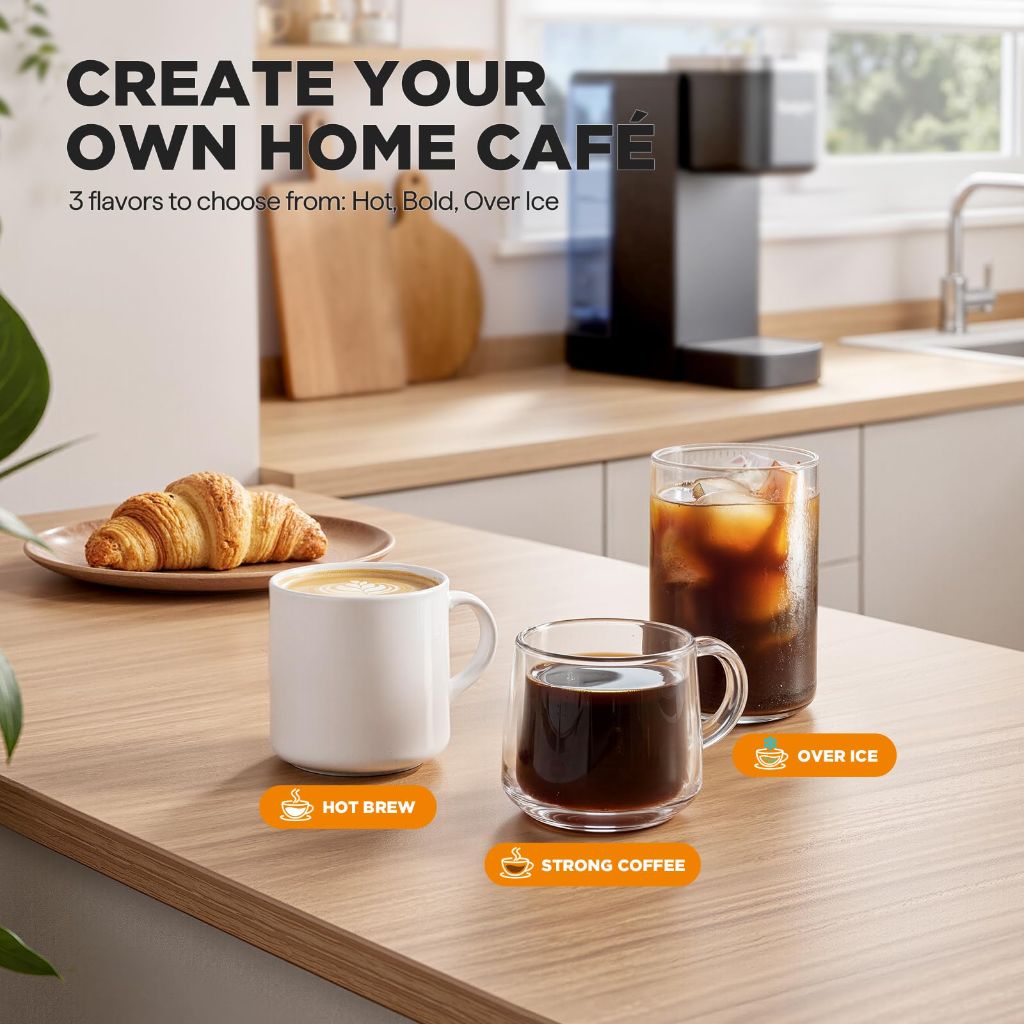 Tastyle Single Serve Coffee Maker, Iced and Hot Coffee Machine for K Cup & Grounds, Black