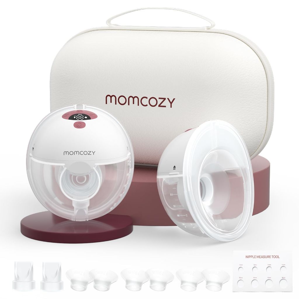 Momcozy M5 Hands-Free Wearable Breast Pump, 3 Modes & 9 Suction Levels, Portable Electric Pump – 24mm, 2pk Cozy Red