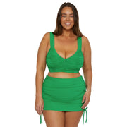 Becca Etc Plus Size Color Code Shirred Skirted Bikini Bottoms - Emerald