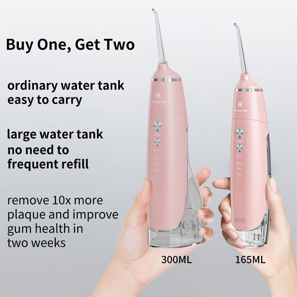 Water Flosser Equipped with Two Water Tanks for Home and Travel (Pink)
