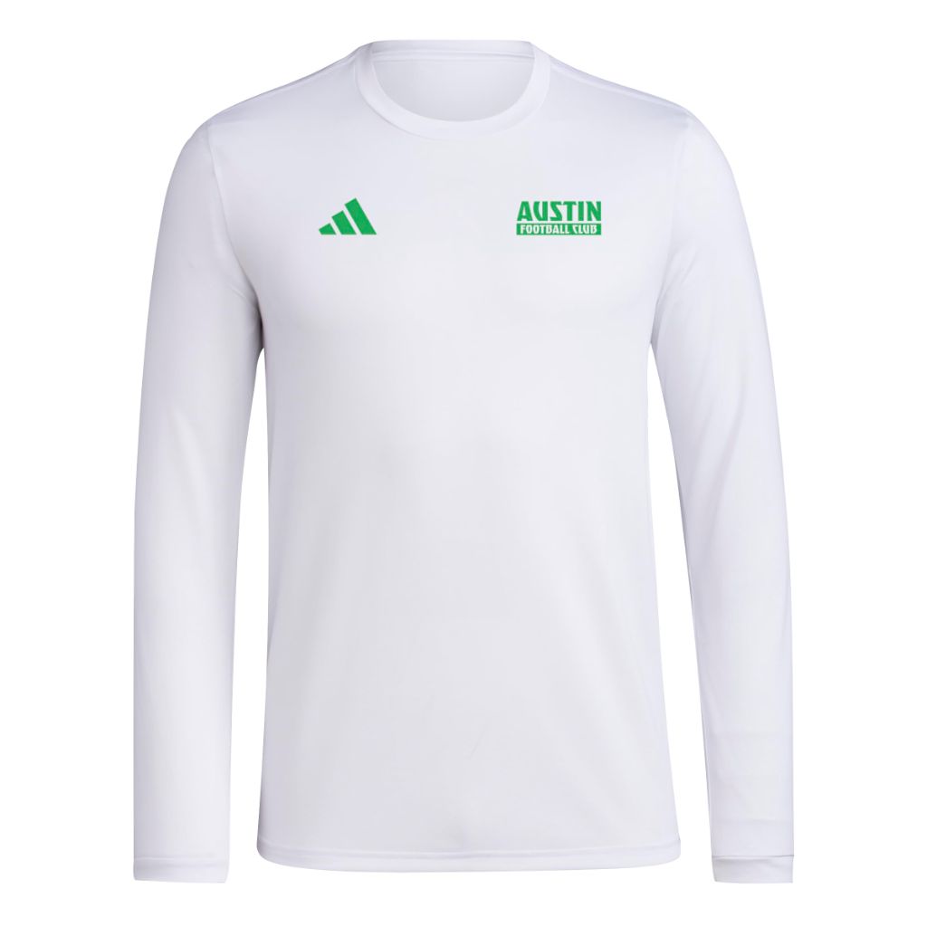 Adidas Mens Austin FC Pre-Game Long Sleeve Soccer T-Shirt,White/Austin Fc,Small