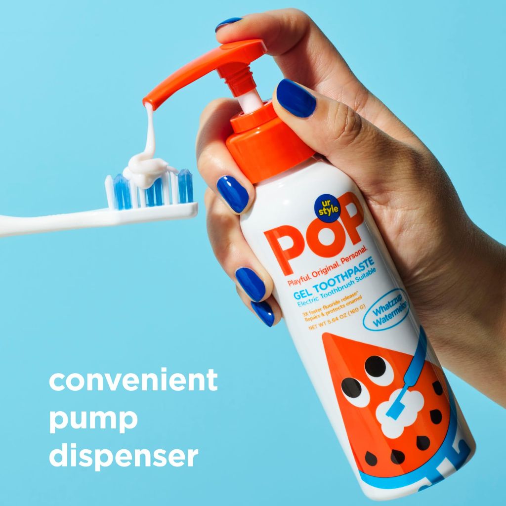 POP Kids Gel Toothpaste Pump, Travel Size Toothpaste for Toddlers, Watermelon Flavor - 5.64oz