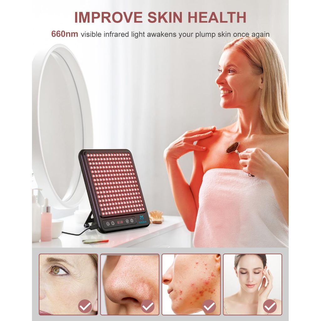 Astarexin Red Light Therapy Panel, 225 Dual-Chip LEDs with 660nm Red & 850nm