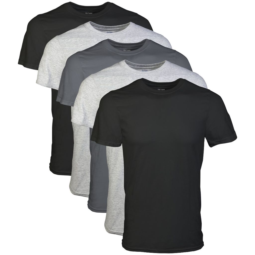 Gildan Men's Crew T-Shirts - Black/Sport Gray/Charcoal, Large (5 Pack)