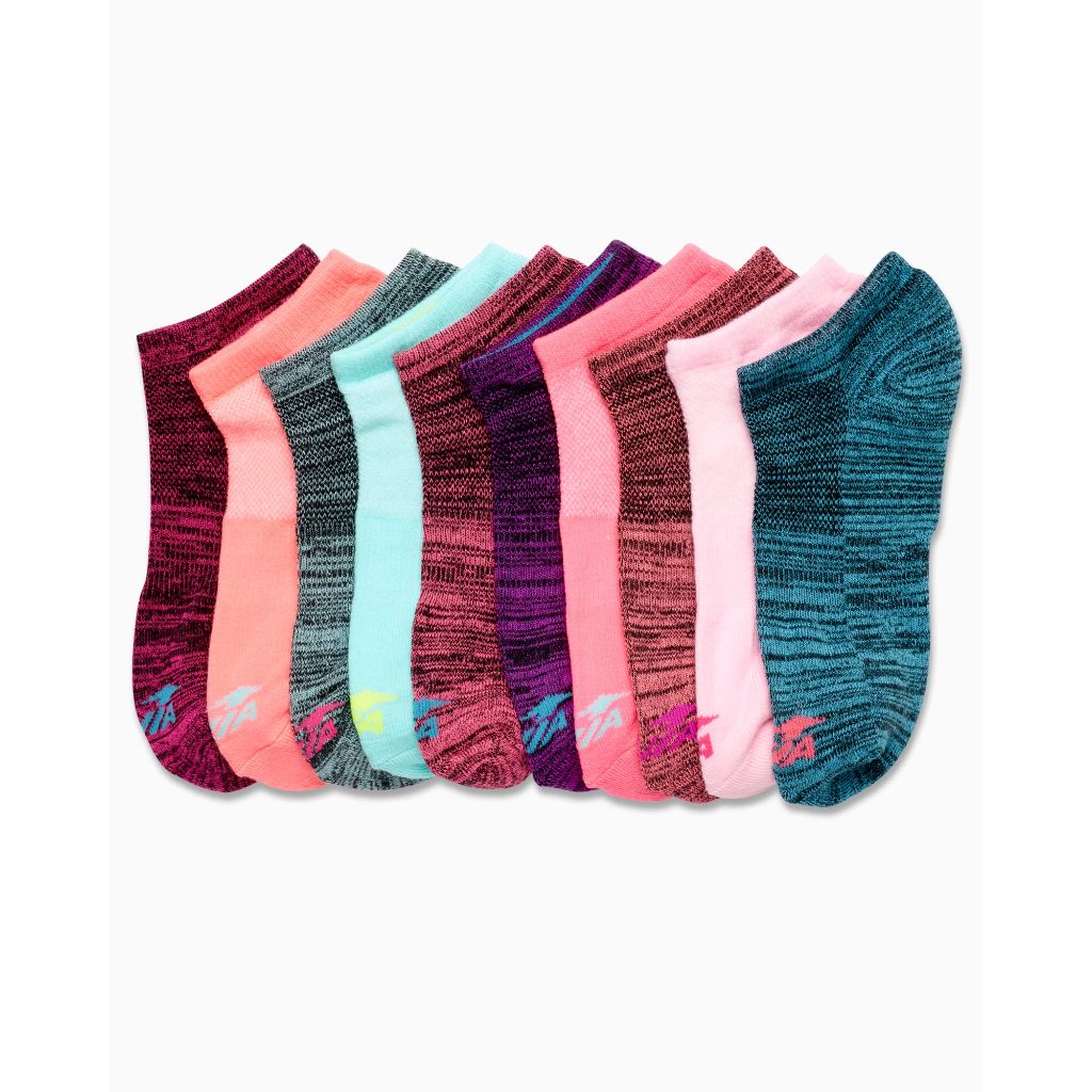 Avia Girls' Socks - 10 Pack Athletic Low Cut No Show, Size Large, Turquoise Multi
