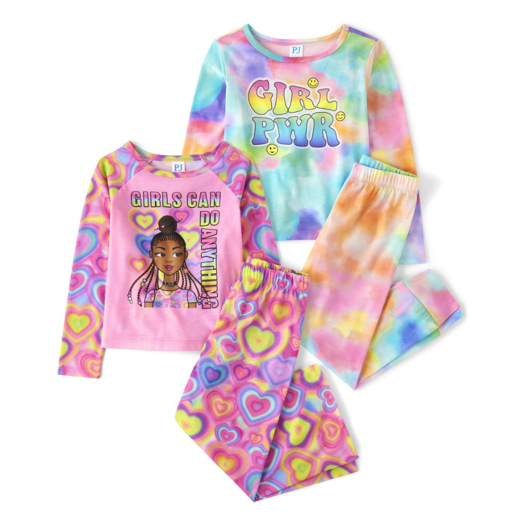 The Children's Place,Fashion Flutter Top and Flared Pants 4 Piece Pajama Set,Small (5/6)