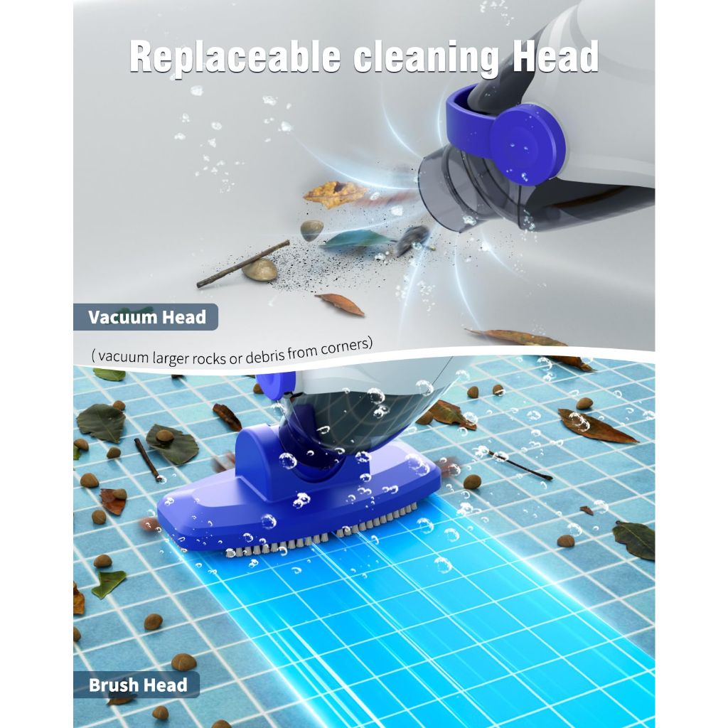 Little Shark Pool Vacuum w/60W Motor, 18 Gal/Min Powerful Suction, 5000mAh Battery, 1h Run Time