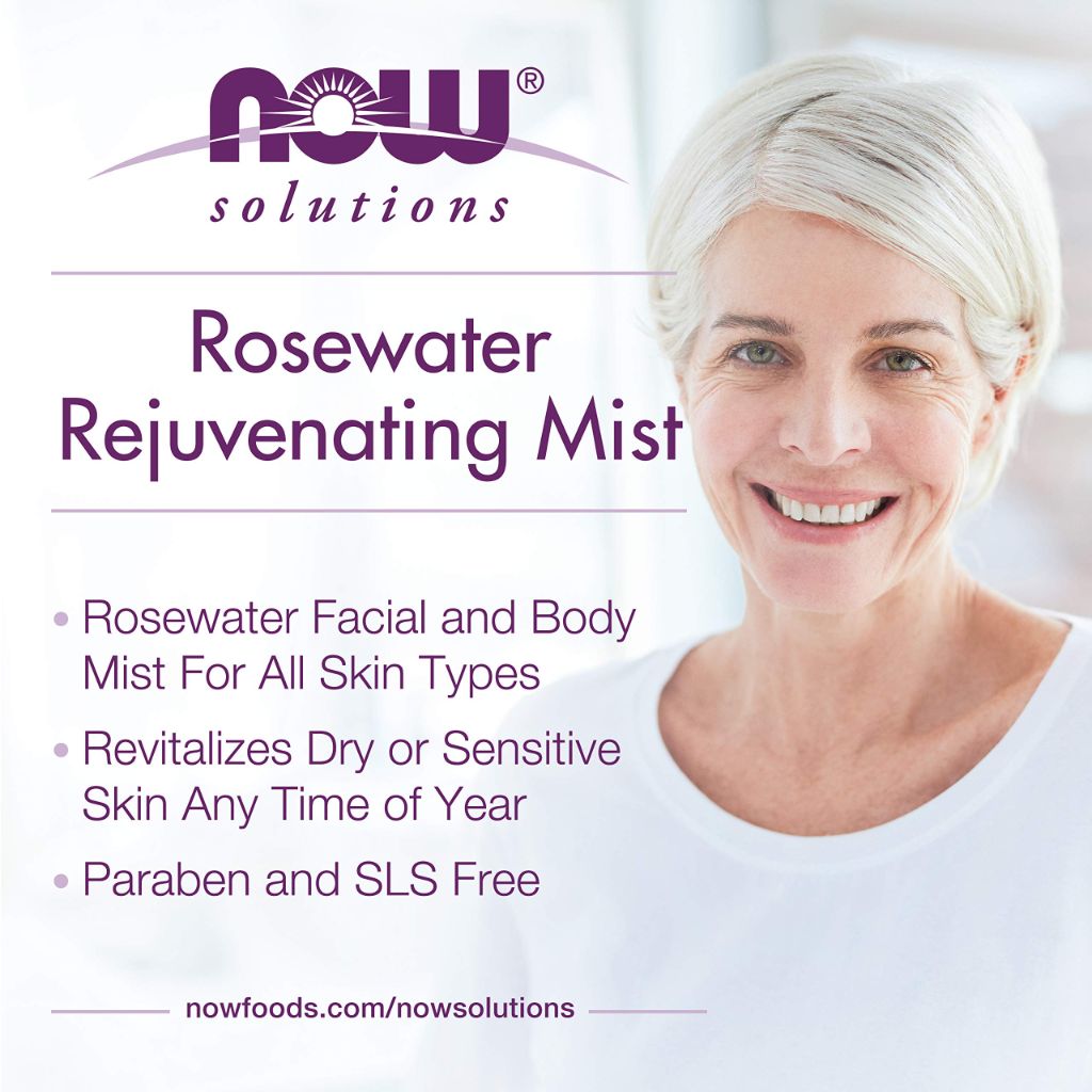 NOW Solutions Rosewater Rejuvenating Mist, Hydration and Rejuvenation Spray for All Skin and Hair Types, 4OZ