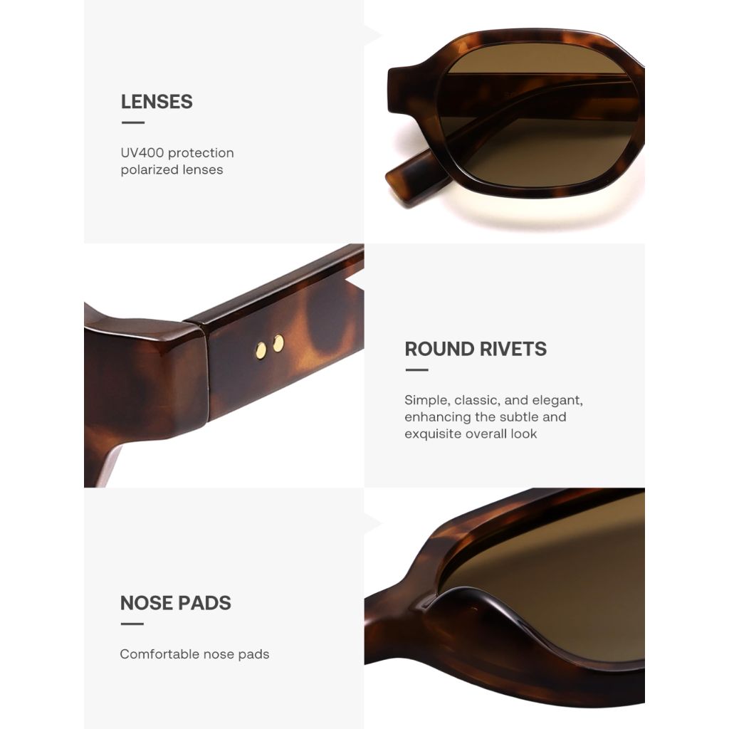 SOJOS Retro Polarized Hexagon Sunglasses, UV400 Trendy Rectangle, Tortoise Frame/Brown Lens
