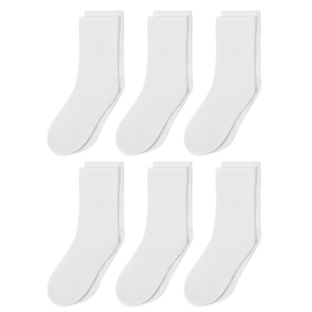 6 Pairs Kids Socks, Crew Cut, Youth XL, White