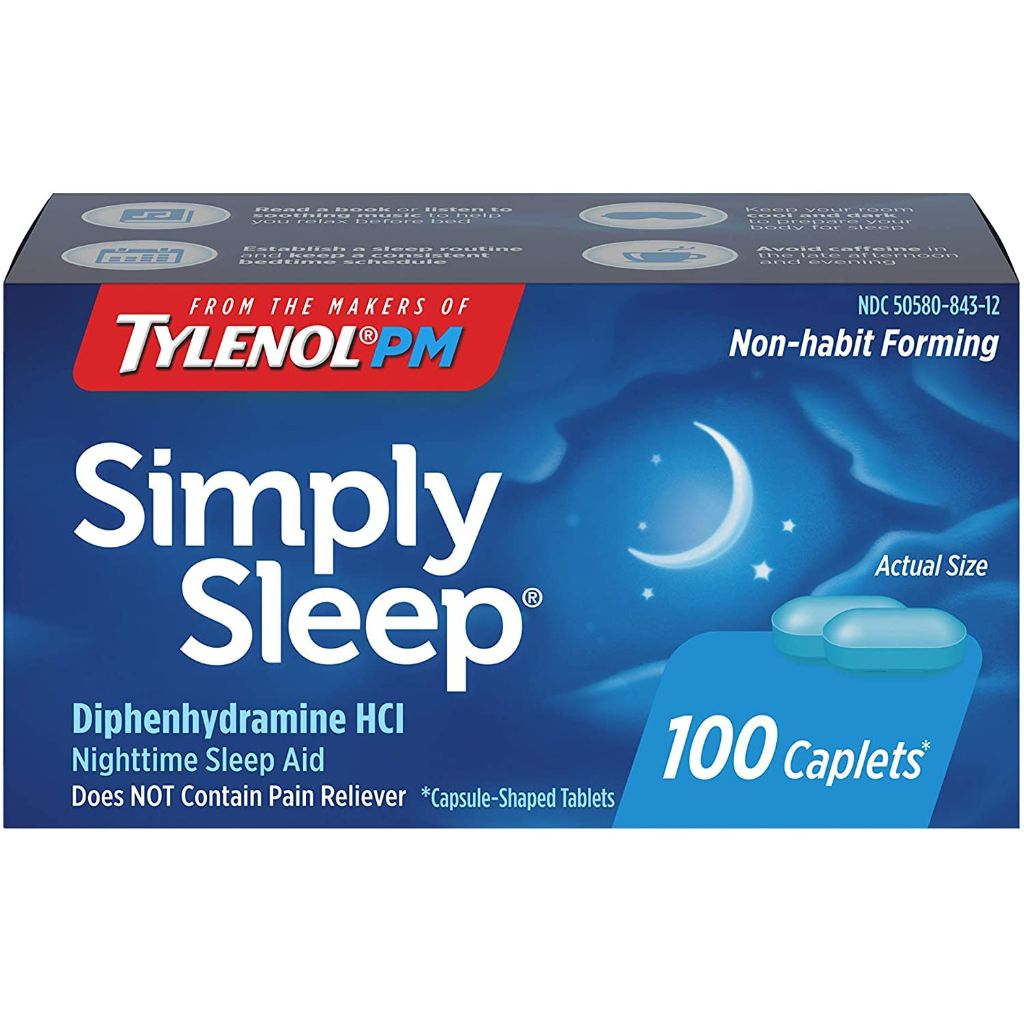 Tylenol Simply Sleep Nighttime Sleep Aid (25 mg), 100-Count Caplets