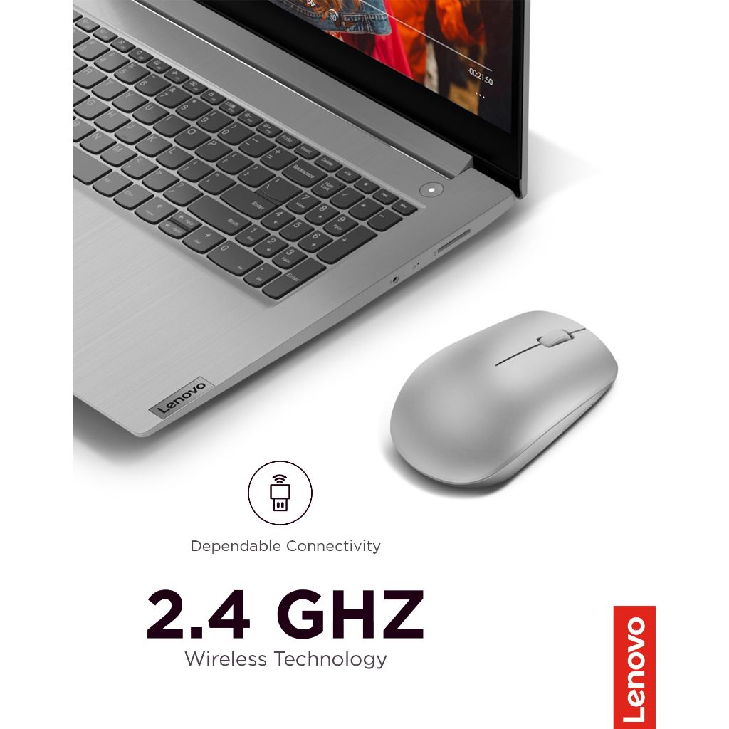 Lenovo 530 Full Size Wireless Computer Mouse 2.4 GHz Nano USB Receiver 12 Months Battery Life, Platinum Grey