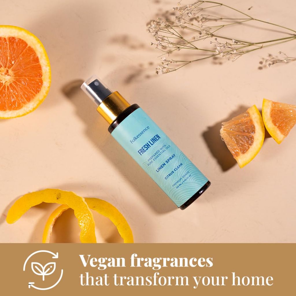 Folkulture Linen Spray - Odor Eliminator | Citrus Scent Fabric Freshener | 3.34 Fl Oz