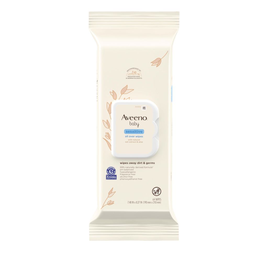 Aveeno Baby Sensitive All Over Wipes Fragrance & Alcohol-Free, 64 Wipes