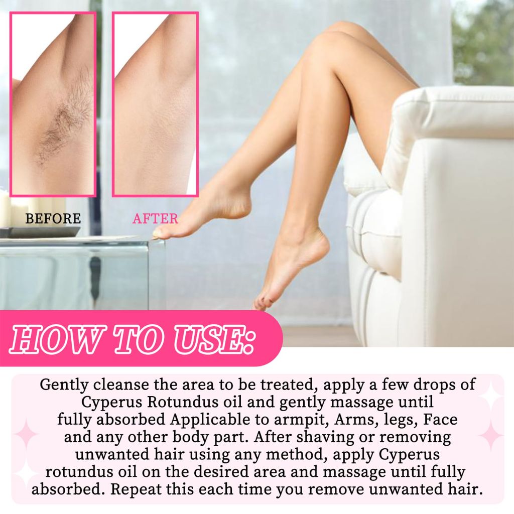 Organic Cyperus Rotundus Oil for Hair Removal - Cold-Pressed Natural Formula to Help Minimize Unwanted Hair 2oz