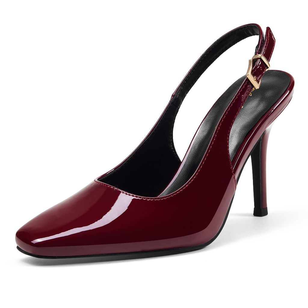 Elisabet Tang Women's Slingback High Heels, Red Wine Patent - Size 9