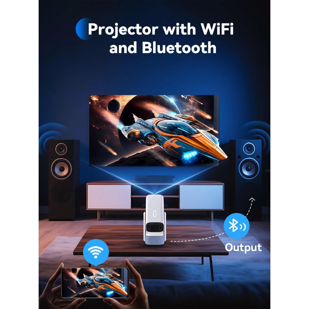 SOOMFON Mini Projector with WiFi and Bluetooth - 1080P Support Small Portable Movie Projector with 6W Speaker