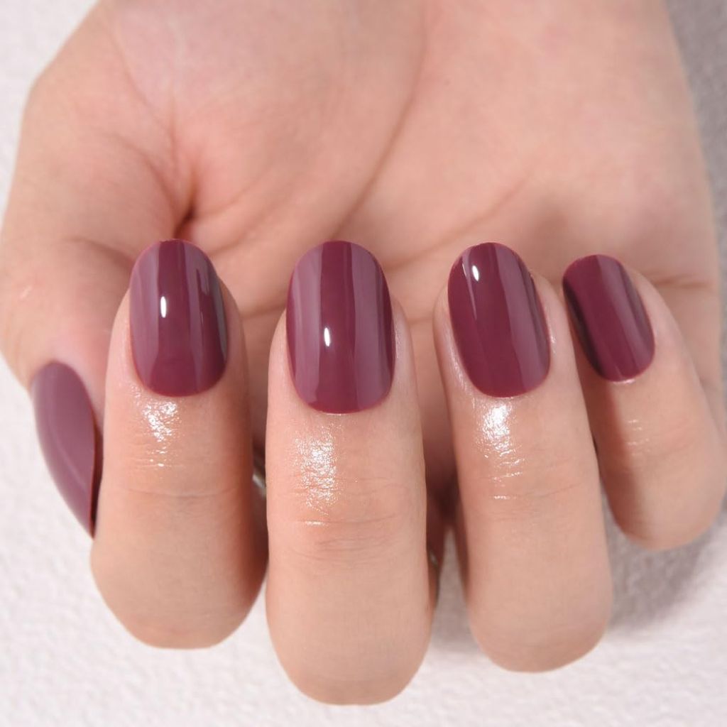 Kaely Dark Mauve Medium Oval Glossy Press on Nails for Women