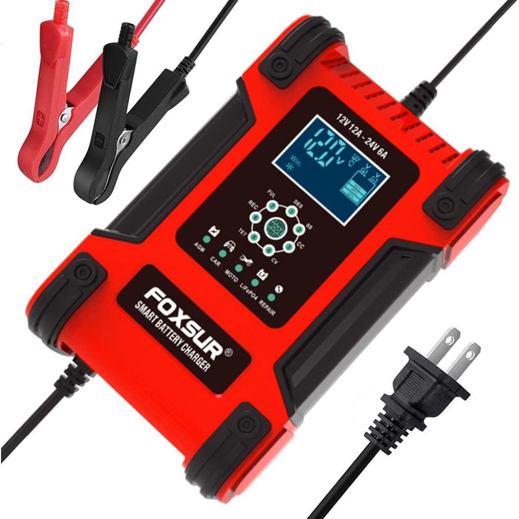 LIUHD - Car Battery Charger, 12V and 24V Fully Automatic Smart Battery Charger - Red