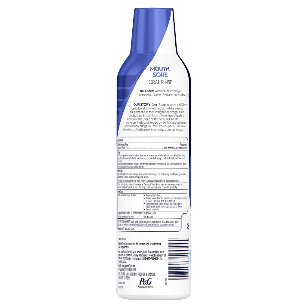 Oral-B Mouth Sore Mouthwash Special Care Oral Rinse, Hydrogen Peroxide Mouthwash, 16 fl oz, Mouthwash Alcohol Free