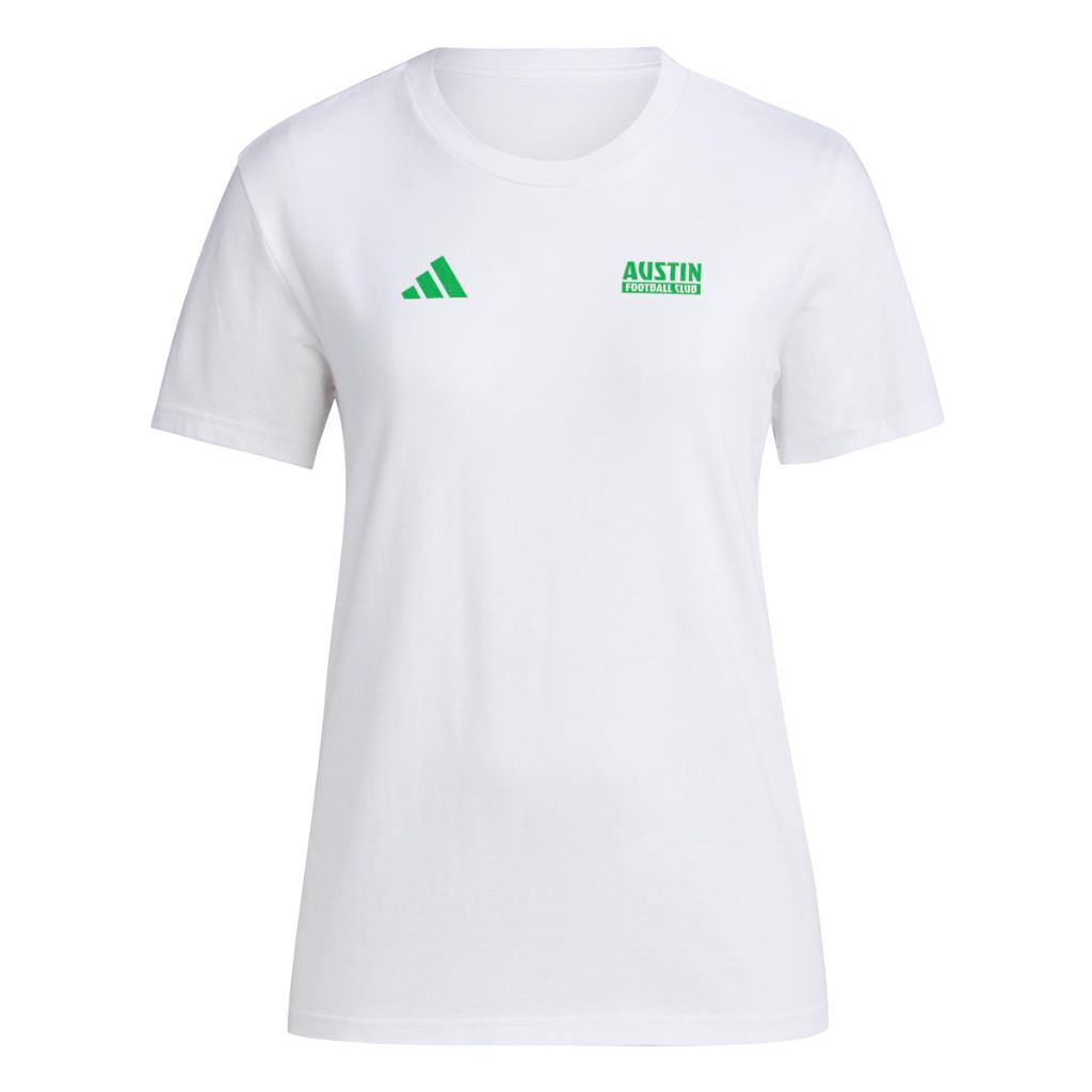Adidas Womens Austin FC Pre-Game Short Sleeve Soccer T-Shirt,White/Austin Fc,Medium