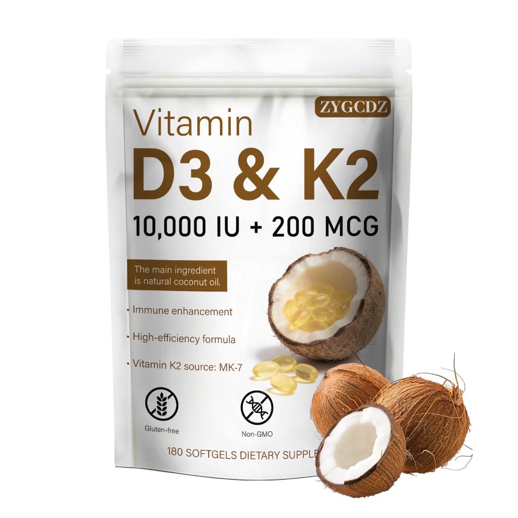 Vitamin D3 10,000 IU with K2 MK-7 200 mcg, 180 Softgels
