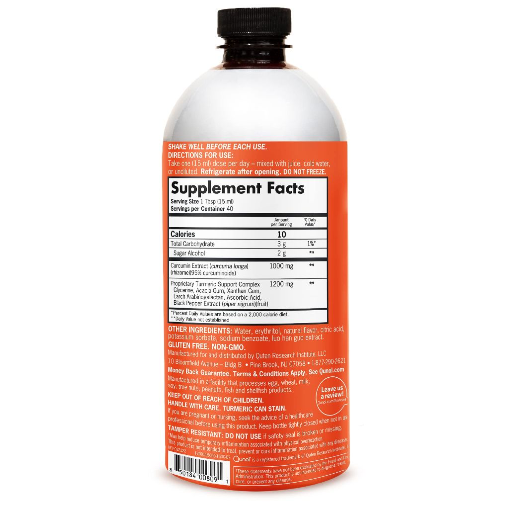 Qunol Liquid Turmeric Curcumin with Black Pepper 1000 Milligram, Supports Healthy Inflammation  20.3 fl oz