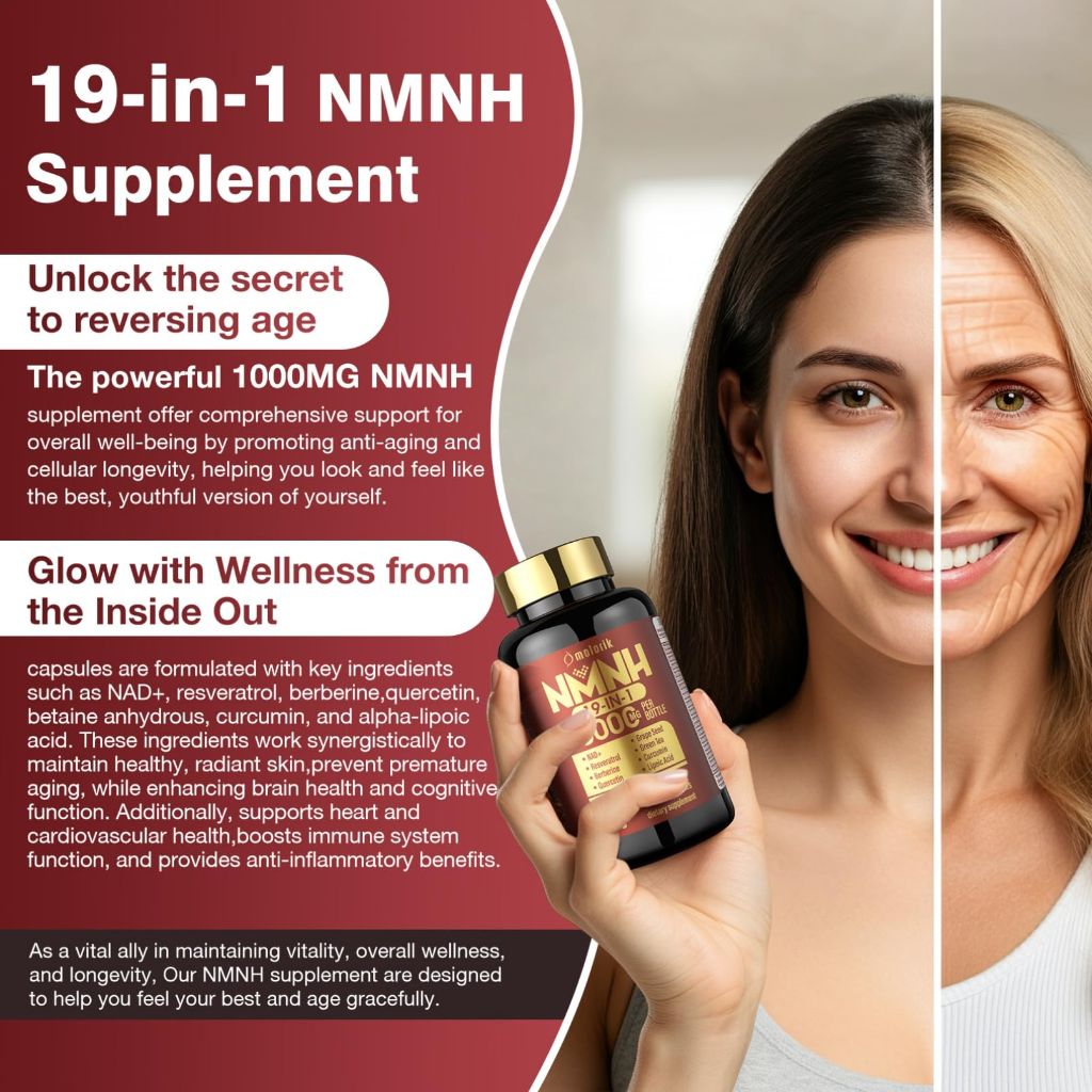 19 in 1 NMNH (Dihydronicotinamide Mononucleotide) 1000mg Per Serving - Advanced NAD+ Supplement with Resveratrol, Quercetin & Antioxidants