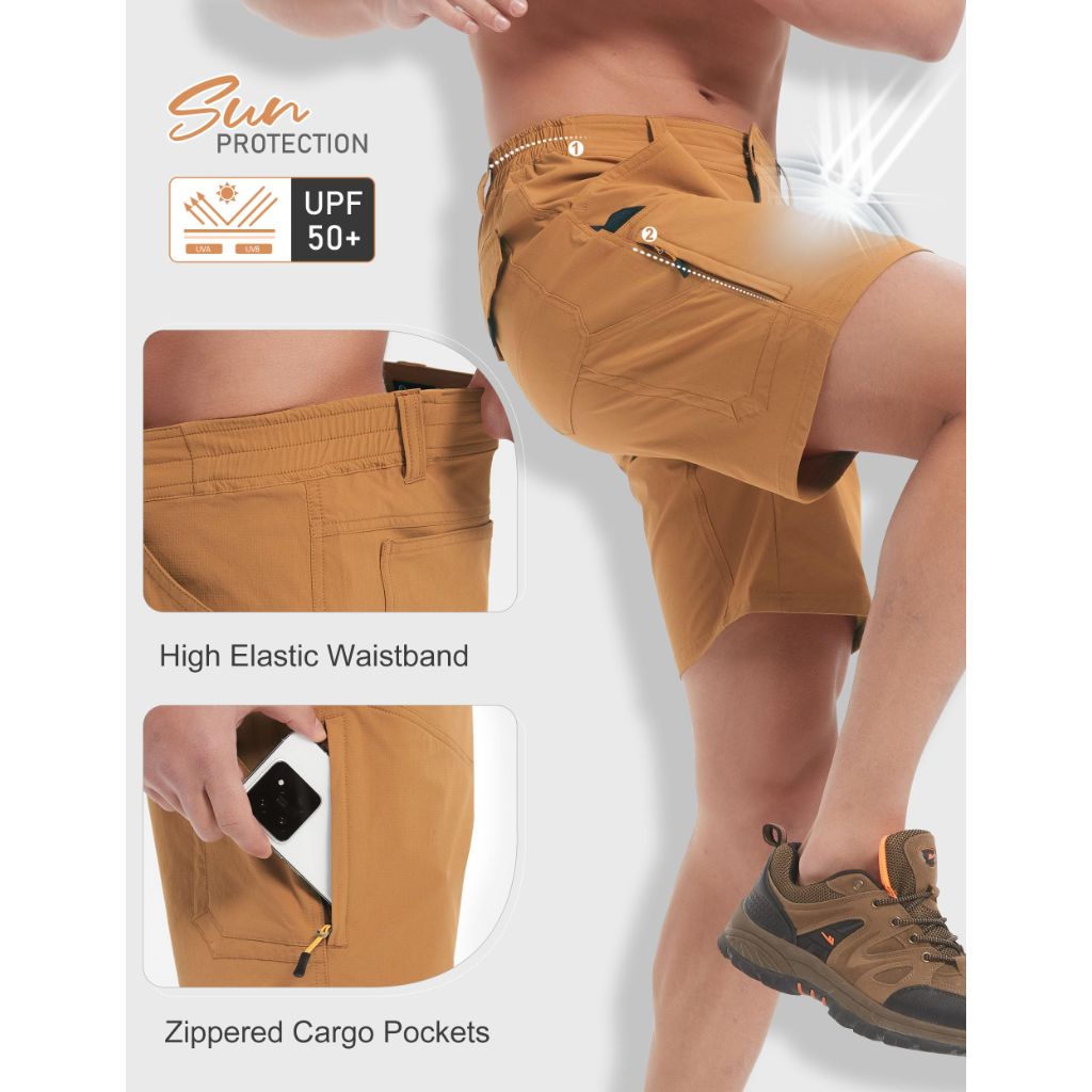 HARD LAND Hiking Cargo Shorts for Men, 9" Inseam, Turmeric, 30W
