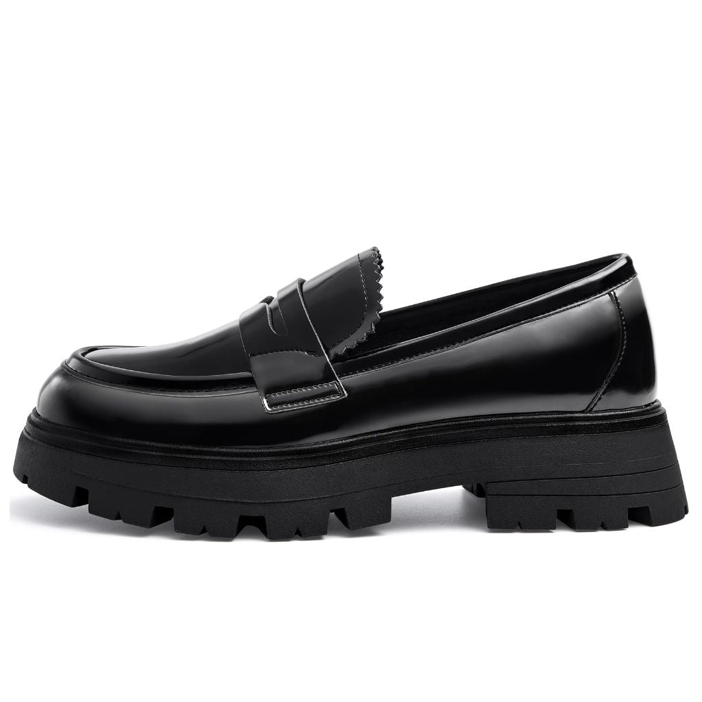 Chunky Loafers Women Platform Shoes for Women Chunky Heel Lug Sole Loafers Penny Shoes Slip ons Round Toe LF04W-184-RT-BLACK-8.5