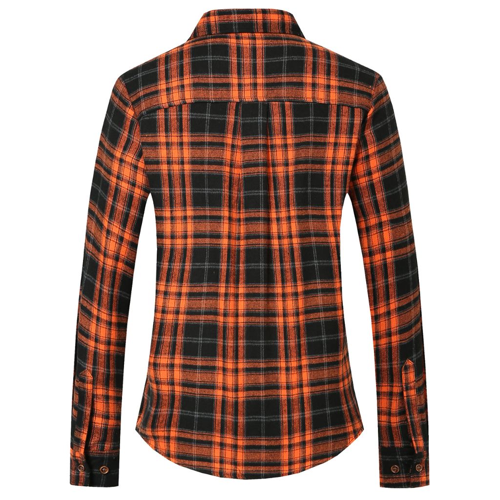 SSLR Women's Long Sleeve Button Down Flannel Shirt - Orange/Black, 3XL