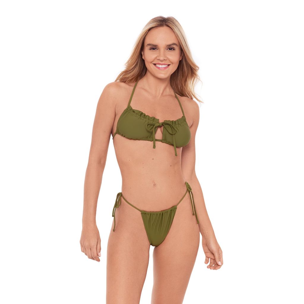 SZ S, Sports Illustrated Women's Ruffle Cutout Bralette, Greenleaf
