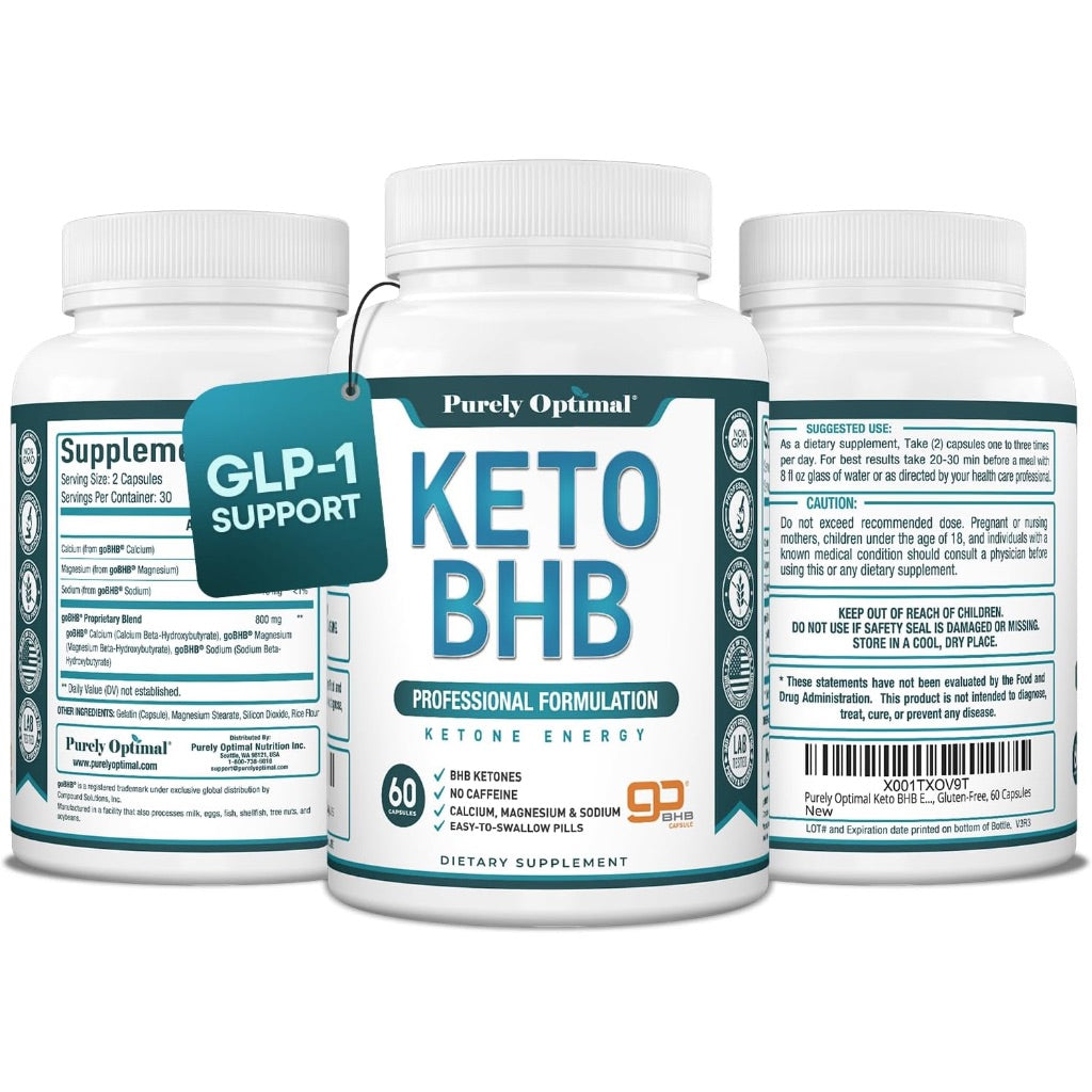 Purely Optimal Keto BHB Capsules – Exogenous Ketone Pills for Ketosis Support, Sustained Energy, Focus & Metabolism – for Women & Men, 60 Capsules