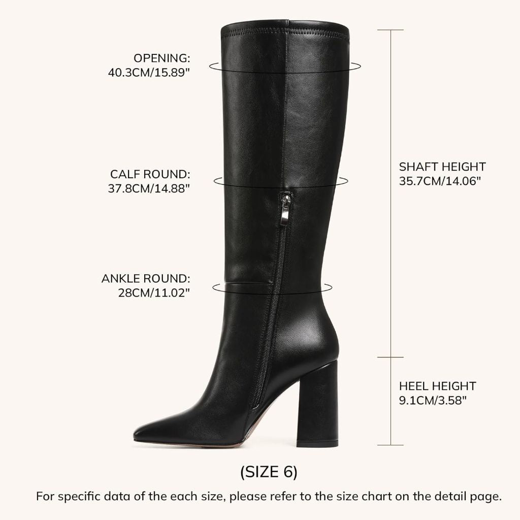 Mikarka Women's Square Toe Chunky Heel Knee High Boots - Black, Size 6.5